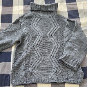 Blue Cable Knit Turtleneck Sweater